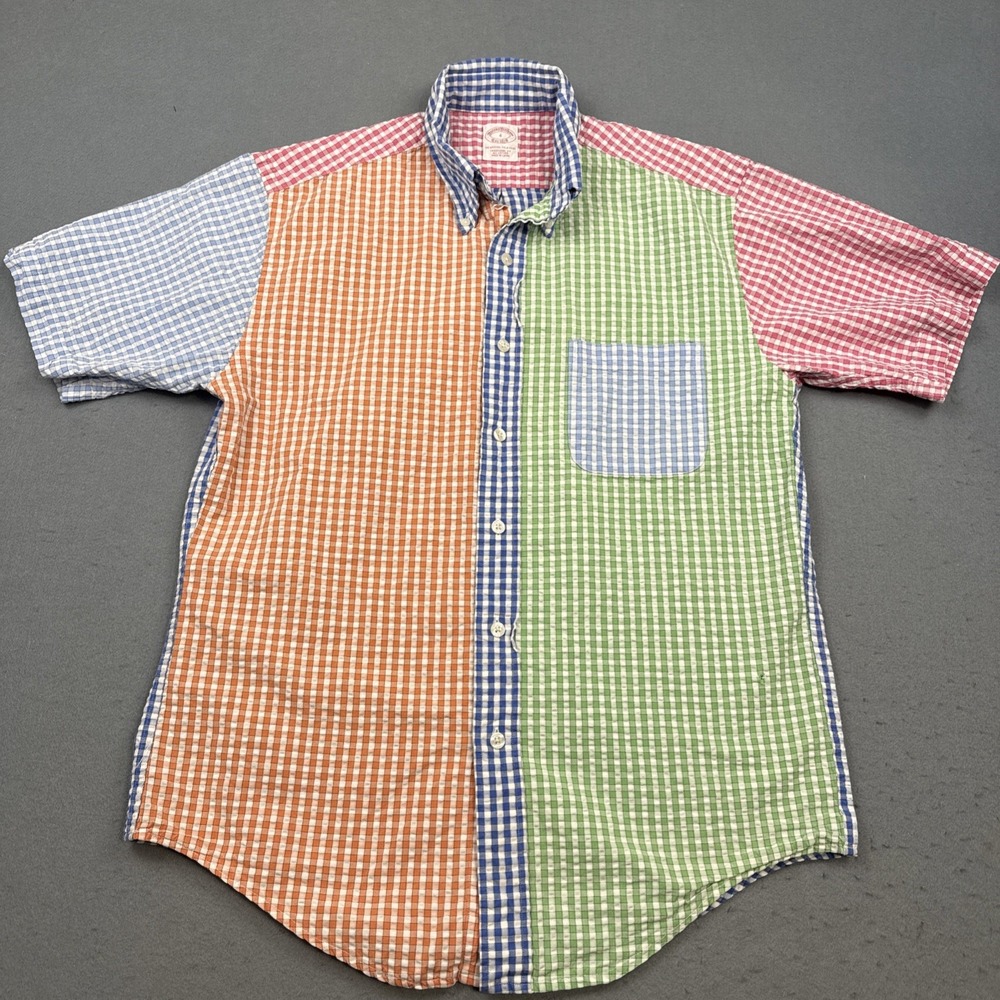 Brooks Brothers Button Down Shirt Mens Multicolor Plaid Madras Patchwork Small